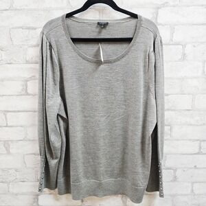 NWT Talbots Plus Womens 2X Grey Metallic Shimmer Merino Wool Sweater